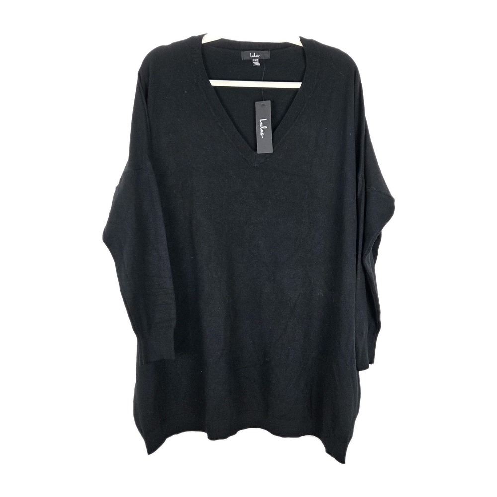 Lulu's NWT Oversized Black V-neck Sweater Women's Size Xs Casual Classic Comfort